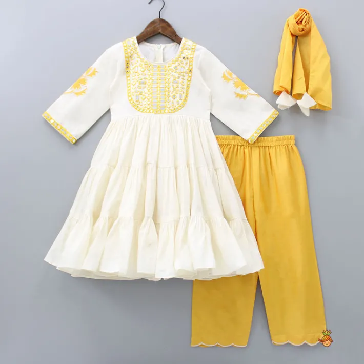 Best Tiered Kurti With Pant And Dupatta Ethnic Wear | Palazzos & Shararas
