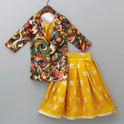 Sale Top And Multicolored Jacket With Box Pleated Lehenga Ethnic Wear | Lehengas & Ghagras