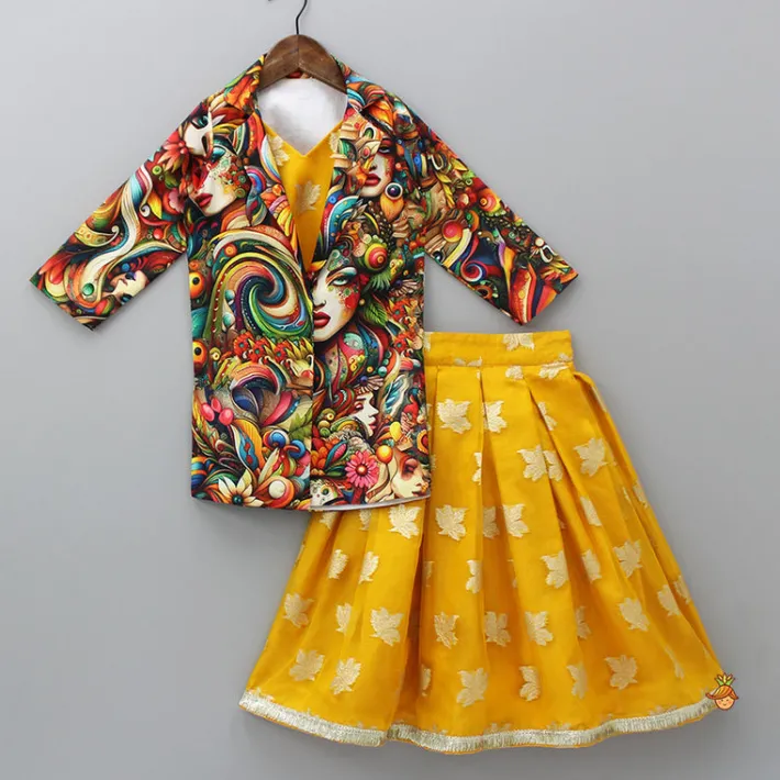 Sale Top And Multicolored Jacket With Box Pleated Lehenga Ethnic Wear | Lehengas & Ghagras