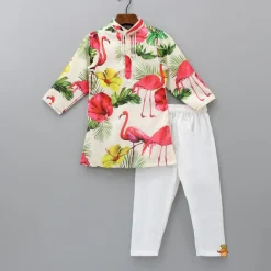 New Tropical Floral And Swan Printed Kurta With Pyjama BOY Indian Ethnic Wear | Ethnic Sets