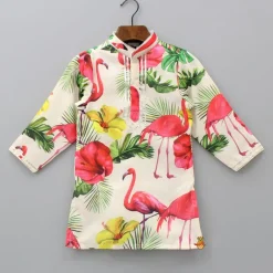 New Tropical Floral And Swan Printed Kurta With Pyjama BOY Indian Ethnic Wear | Ethnic Sets