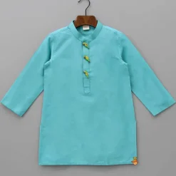 Sale Turquoise Embellished Kurta And Churidar BOY Indian Ethnic Wear | Ethnic Sets