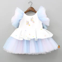 Hot Unicorn Embroidered Yoke Neoprene White And Light Blue Dress Dresses & Sets | Dresses