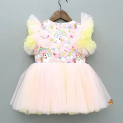 New Unicorn Printed Dual Tone Frilly Dress With Matching Sling Bag Dresses & Sets | Dresses