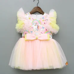 New Unicorn Printed Dual Tone Frilly Dress With Matching Sling Bag Dresses & Sets | Dresses