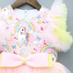 New Unicorn Printed Dual Tone Frilly Dress With Matching Sling Bag Dresses & Sets | Dresses