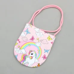 New Unicorn Printed Dual Tone Frilly Dress With Matching Sling Bag Dresses & Sets | Dresses