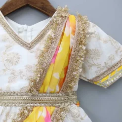 Clearance V Neck Chanderi Embroidered Off White Anarkali With Attached Multicolour Printed Dupatta Ethnic Wear | Sarees & Anarkalis