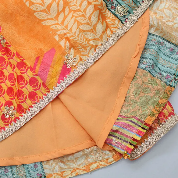 Fashion V Neck Multicolour Printed Kurti And Red Sharara With Matching Dupatta Ethnic Wear | Palazzos & Shararas