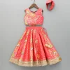 Online V Neck Peach Top And Printed Lehenga With Hair Band Ethnic Wear | Lehengas & Ghagras