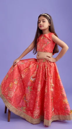 Online V Neck Peach Top And Printed Lehenga With Hair Band Ethnic Wear | Lehengas & Ghagras