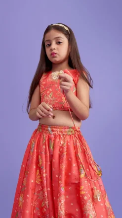 Online V Neck Peach Top And Printed Lehenga With Hair Band Ethnic Wear | Lehengas & Ghagras