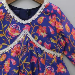 Sale V Neck Printed Flared Georgette Blue Kurti Ethnic Wear | Kurtis & Jumpsuits