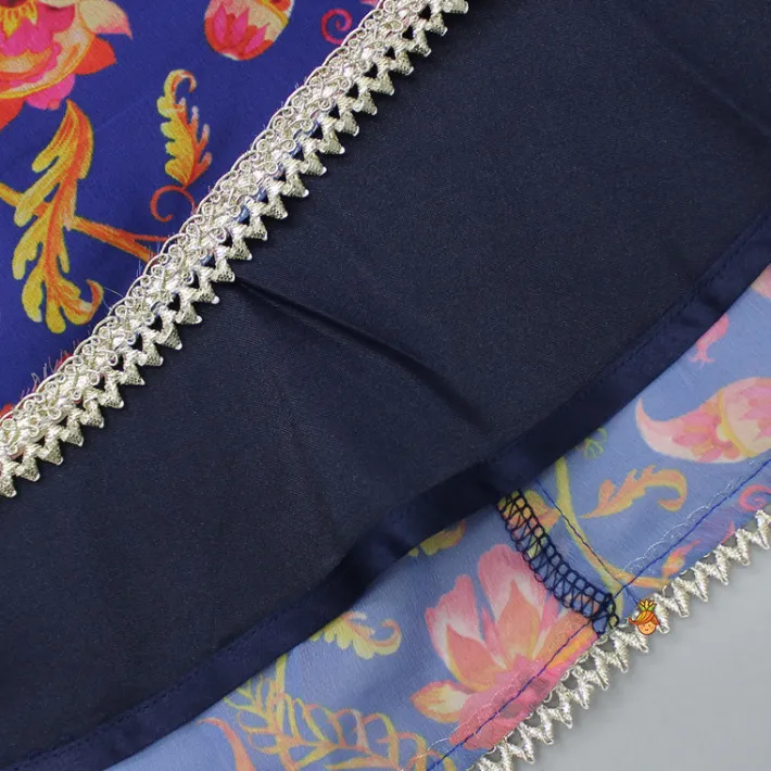 Sale V Neck Printed Flared Georgette Blue Kurti Ethnic Wear | Kurtis & Jumpsuits