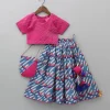 New V Neck Short Sleeves Pink Top And Peacock Printed Flared Palazzo With Sling Bag Twinning Sets | Ethnic Wear