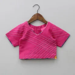New V Neck Short Sleeves Pink Top And Peacock Printed Flared Palazzo With Sling Bag Twinning Sets | Ethnic Wear