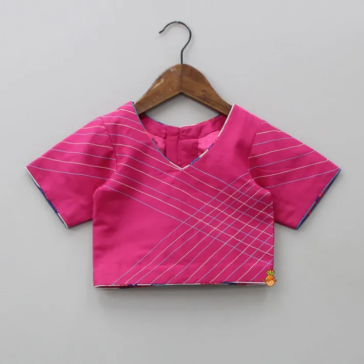 New V Neck Short Sleeves Pink Top And Peacock Printed Flared Palazzo With Sling Bag Twinning Sets | Ethnic Wear