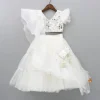 Sale V Neck White Beaded Top And Pearly Tassels Enhanced Tiered Lehenga With Organza Dupatta Ethnic Wear | Lehengas & Ghagras
