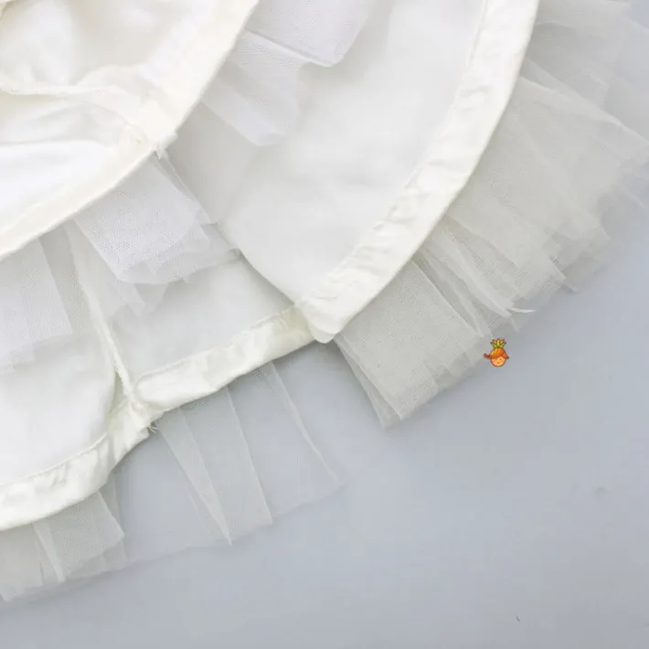 Sale V Neck White Beaded Top And Pearly Tassels Enhanced Tiered Lehenga With Organza Dupatta Ethnic Wear | Lehengas & Ghagras