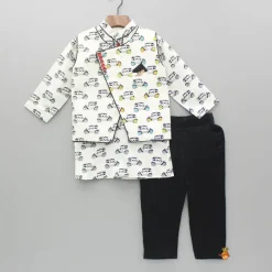 Sale Vehicle Printed Kurta With Jacket And Pyjama BOY Indian Ethnic Wear | Ethnic Sets
