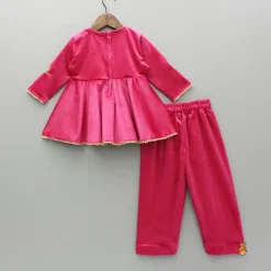 Hot Velvet Embroidered Pink Kurti And Salwar Ethnic Wear | Churidars & Salwars