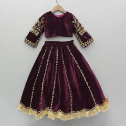Hot Velvet Embroidered Top And Lehenga With Dupatta Ethnic Wear | Lehengas & Ghagras