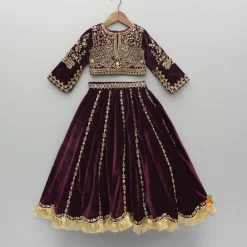 Hot Velvet Embroidered Top And Lehenga With Dupatta Ethnic Wear | Lehengas & Ghagras
