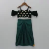 Hot Velvet Green Off Shoulder Top And Dhoti Style Skirt Ethnic Wear | Dhotis & Patialas