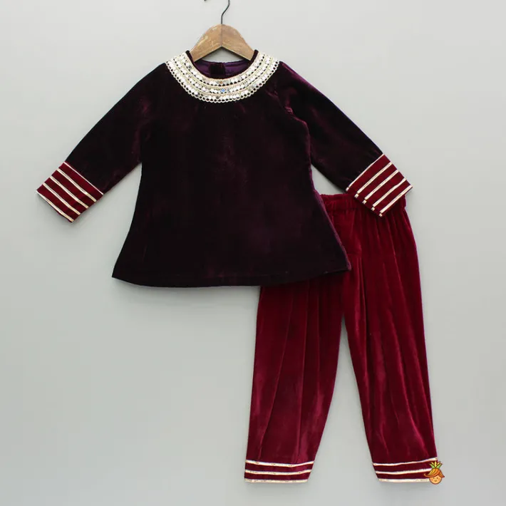 New Velvet Mirror And Lace Work Kurti With Salwar Ethnic Wear | Churidars & Salwars