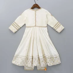 New Velvet Off White Front Slit Kurti And Pant With Dupatta Ethnic Wear | Churidars & Salwars