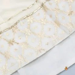 New Velvet Off White Front Slit Kurti And Pant With Dupatta Ethnic Wear | Churidars & Salwars