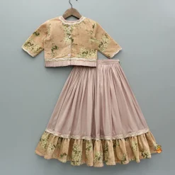 Online Velvet Peach Pleated Hem Top And Lehenga Ethnic Wear | Lehengas & Ghagras