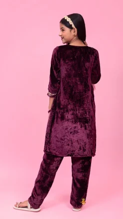 Online Velvet Zardozi Embroidered Kurti And Pant Ethnic Wear | Churidars & Salwars