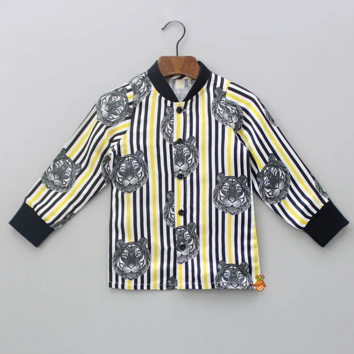 New Vertical Striped Tiger Printed Shirt BOY Shirts & Tees