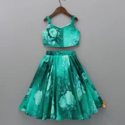Fashion Vibrant Floral Printed Green Stylish Crop Top And Lehenga Ethnic Wear | Lehengas & Ghagras