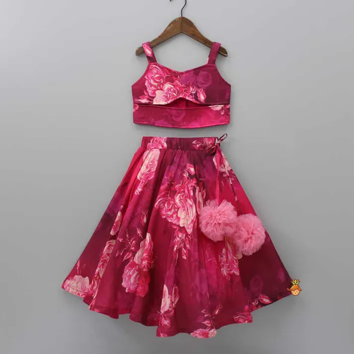 Clearance Vibrant Floral Printed Pink Stylish Crop Top And Lehenga Ethnic Wear | Lehengas & Ghagras