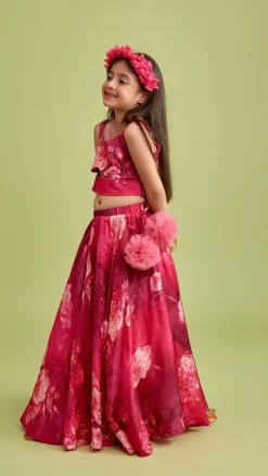 Clearance Vibrant Floral Printed Pink Stylish Crop Top And Lehenga Ethnic Wear | Lehengas & Ghagras