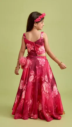 Clearance Vibrant Floral Printed Pink Stylish Crop Top And Lehenga Ethnic Wear | Lehengas & Ghagras