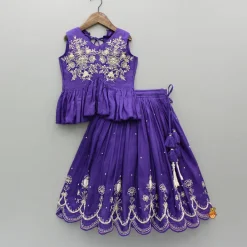 Hot Violet Embroidered Top And Pleated Lehenga Twinning Sets | Ethnic Wear