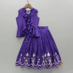 Hot Violet Embroidered Top And Pleated Lehenga Twinning Sets | Ethnic Wear