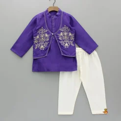 New Violet Kurta With Embroidered Flap And Pyjama BOY Twinning Sets | Indian Ethnic Wear
