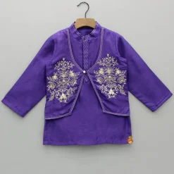 New Violet Kurta With Embroidered Flap And Pyjama BOY Twinning Sets | Indian Ethnic Wear