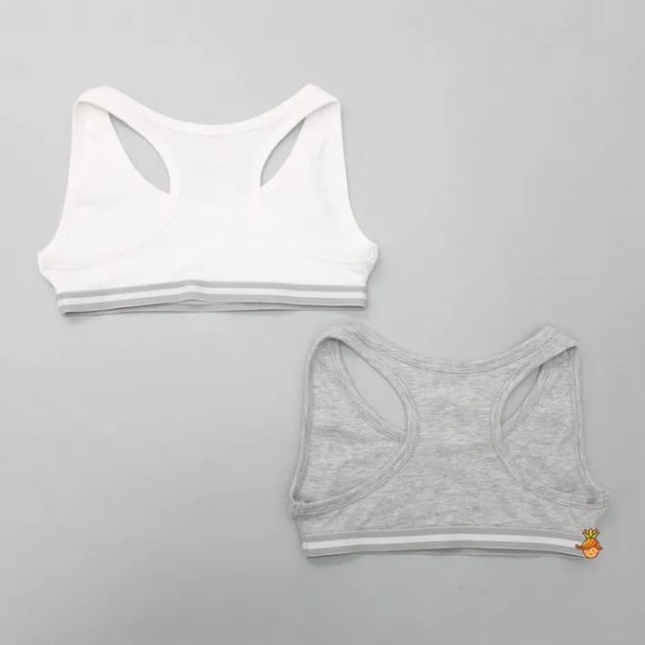 New White And Grey Sports Beginners Bra - Set Of 2 Underwear