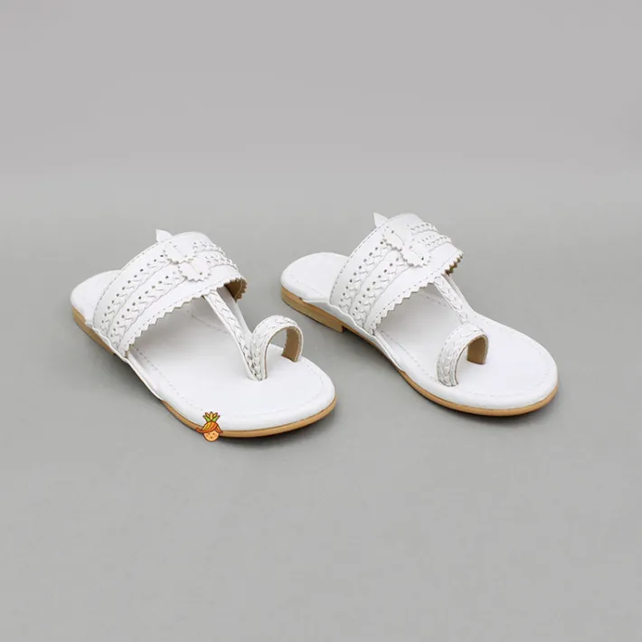 Fashion White Braided Kolhapuri Flats Shoes