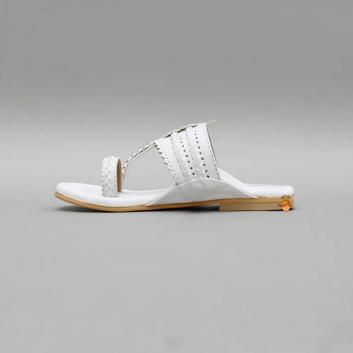 Fashion White Braided Kolhapuri Flats Shoes