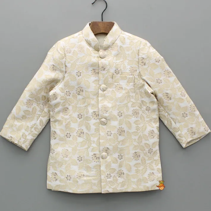 Clearance White Brocade Sherwani And Pyjama BOY Indian Ethnic Wear | Sherwani Sets