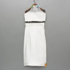 Best White Embroidered Embellished Halter Neck Top With Dhoti Style Skirt Ethnic Wear | Dhotis & Patialas