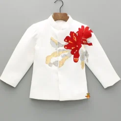 Outlet White Embroidered Sherwani and Pant BOY Indian Ethnic Wear | Sherwani Sets