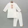 Sale White Embroidery Detailed Kurta And Pyjama BOY Indian Ethnic Wear | Ethnic Sets