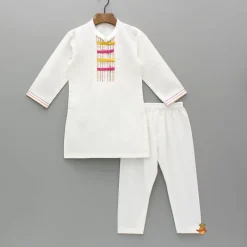 Sale White Embroidery Detailed Kurta And Pyjama BOY Indian Ethnic Wear | Ethnic Sets